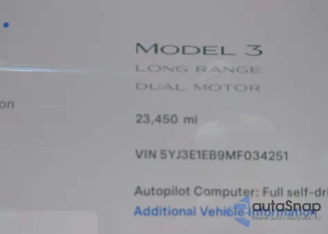 2021 Tesla Model 3 Long Range Dual Motor All-Wheel Drive from USA, damaged, VIN 5YJ3E1EB9MF034251